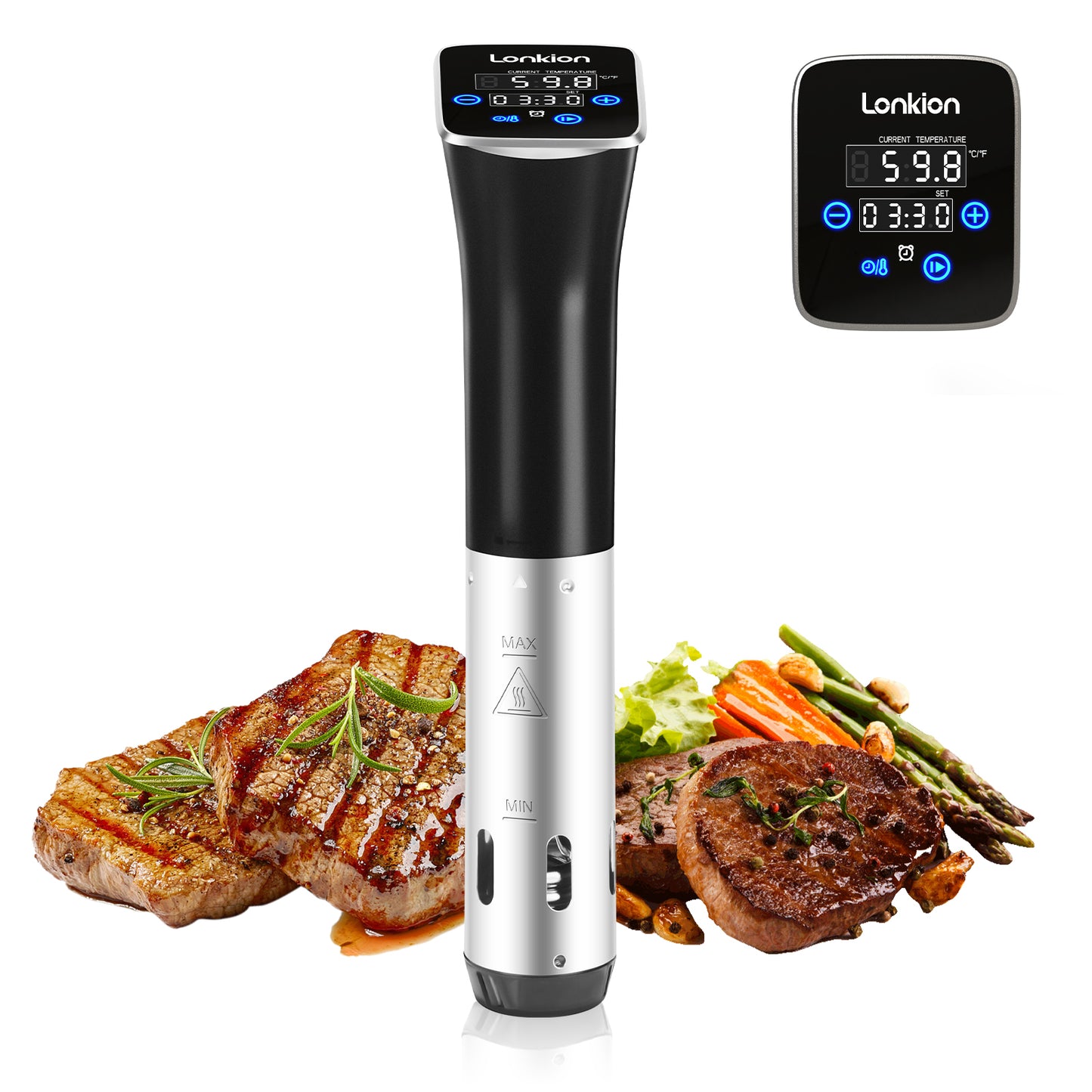 Lonkion Sous Vide Cooker Machine, Temperature Control, 1100W IPX7 Immersion Circulator, Fast Heating, Home Kitchen Use, Easy to Store