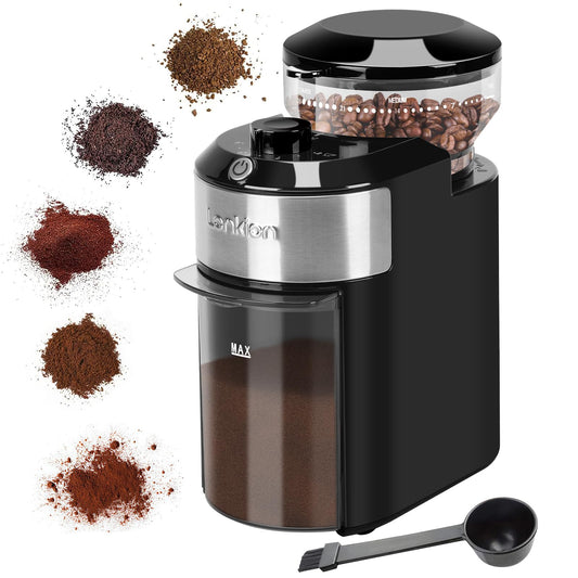 Lonkion Burr Coffee Grinder - 28 Precise Grind Settings for 12 Cups - Professional Coffee Bean Grinde for Home Use - Stainless Steel